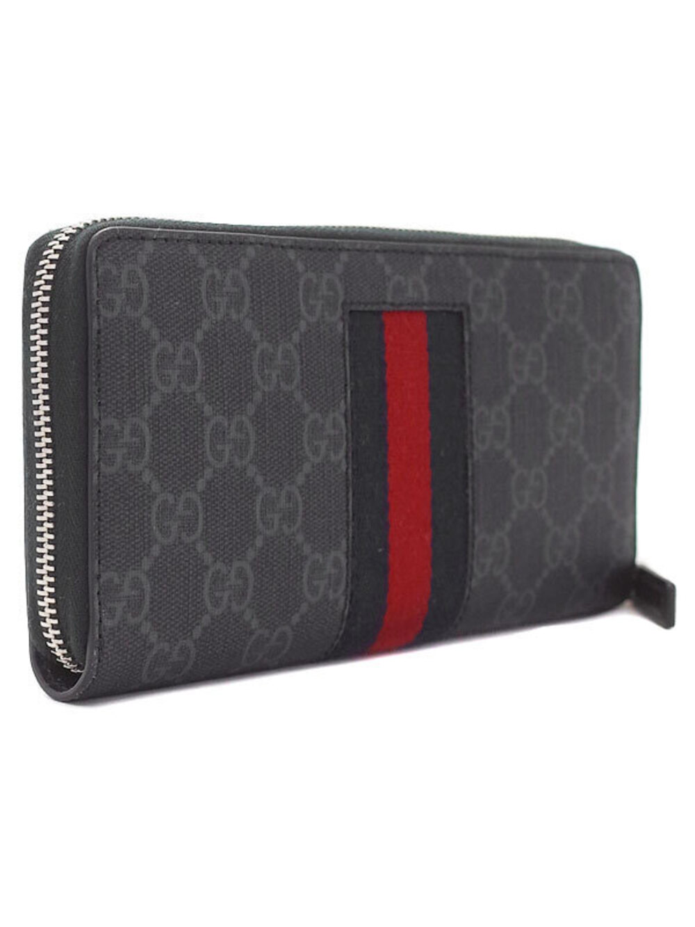Gucci GG Wallet Zip Round Around Long Web Zipper Supreme Black